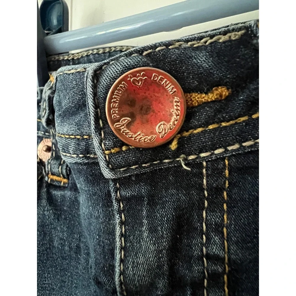 Justice Girls Simply Low Skinny Jeans Dark Wash Denim Rose Gold Hardware Size 7S
